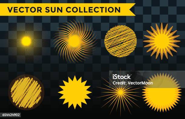 Sun Burst Star Icon Set Vector Illustration Summer Isolated Nature Shine Sunlight Sunbeam Spark Sunrise Sign Sunny Symbol Light Shape Sunshine Solar Stock Illustration - Download Image Now