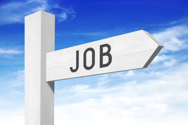 istock Job - white wooden signpost with one arrow 654428962