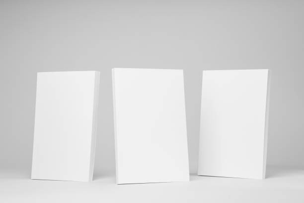 istock Real paperback white books on a gray background 654443906