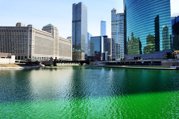 istock Chicago River, Wolf Point, Green for St. Patricks Day 654449406