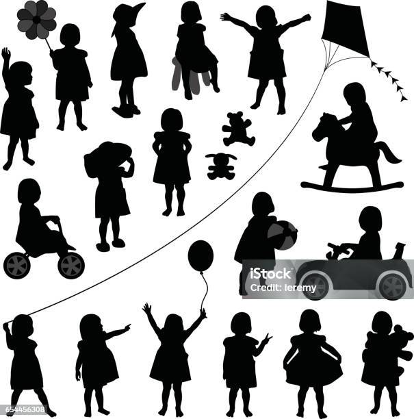 Toddler Child Girl In Silhouette Vector Stock Illustration - Download Image Now - In Silhouette, Child, Girls