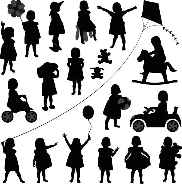 Vector illustration of Toddler Child Girl in Silhouette Vector