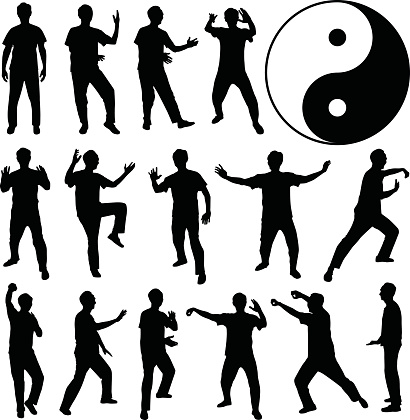 A set of human silhouette doing exercise.