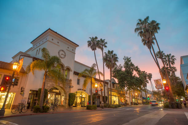 Santa Barbara Picture was taken on March 17, 2015 in Santa Barbara. State street is the main street in Santa Barbara where people find shopping and restaurants. santa barbara california photos stock pictures, royalty-free photos & images