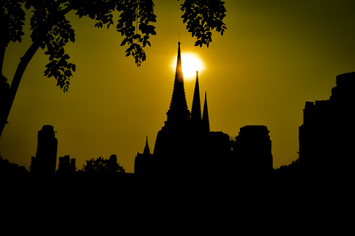 Wat phrasrisanphetch Ayutthaya Historical Park Thailand silhouette