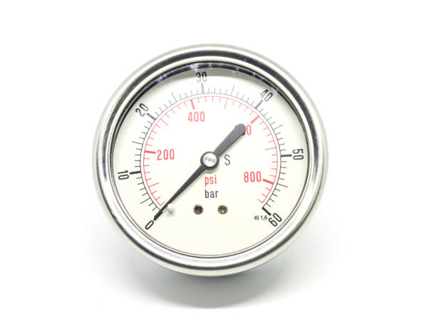 istock Closeup of a high pressure manometer on white background. 654527656