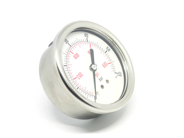 istock Closeup of a high pressure manometer on white background. 654527662