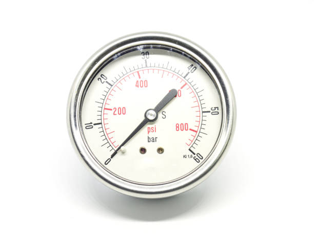 istock Closeup of a high pressure manometer on white background. 654527664