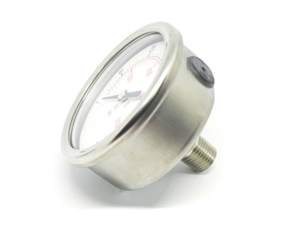 istock Closeup of a high pressure manometer on white background. 654527670