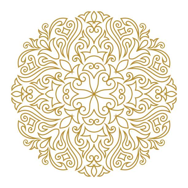 linie kunst ornament für design-vorlage. vintage element im östlichen stil. mandala. skizzieren sie traditionelle kreismuster für hochzeits-einladungen, grußkarten, zertifikat. vektor goldene dekor. - abstract circle design element floral pattern stock-grafiken, -clipart, -cartoons und -symbole