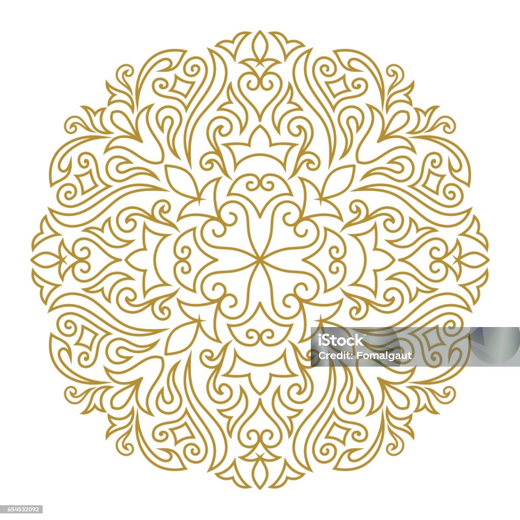 Ornamento line art per modello di design. Elemento vintage in stile orientale. Mandala. Delineare il modello circolare tradizionale per inviti di nozze, biglietti d'auguri, certificato. Arredamento vettoriale dorato. - arte vettoriale royalty-free di Cerchio