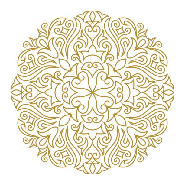 Line art ornament for design template. Vintage element in Eastern style. Mandala. Outline traditional circle pattern for wedding invitations, greeting cards, certificate. Vector golden decor. Vector illustration of Line art ornament for design template. Vintage element in Eastern style. Mandala. Outline traditional circle pattern for wedding invitations, greeting cards, certificate. Vector golden decor. mandala stock illustrations
