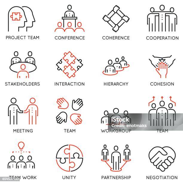 Vector Set Of 16 Linear Quality Icons Related To Team Work Career Progress And Business Process Stock Illustration - Download Image Now