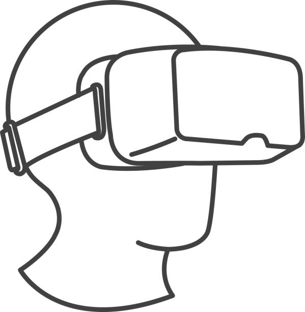 vr-brille-virtual-reality-kopfhörer - head mounted display stock-grafiken, -clipart, -cartoons und -symbole