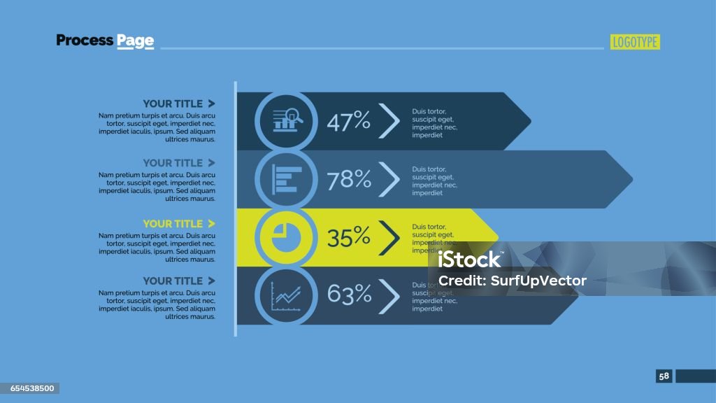 Modèle de diapositive analyse quatre flèches - clipart vectoriel de Graphisme d'information libre de droits