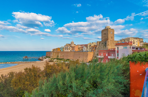 Termoli, Italy - 17 December 2016 - A touristic city on Adriatic sea in the province of Campobasso, southern Italy, eith the beach and old historic center.
