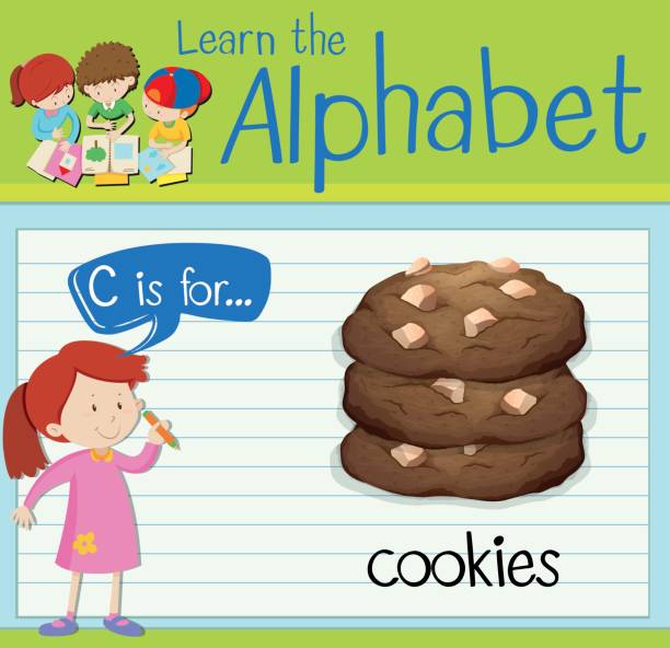 illustrazioni stock, clip art, cartoni animati e icone di tendenza di la lettera c della flashcard è per i cookie - cookie letter illustrations