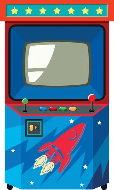 Vector illustration of Arcade game machine with space theme