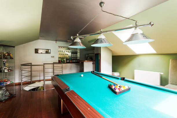 istock Attic billard room for luxurious men 654555960