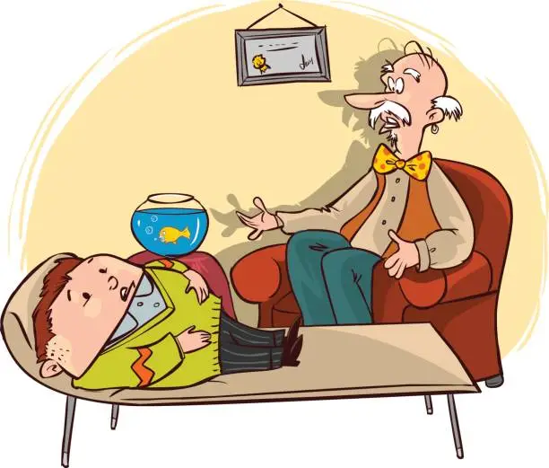 Vector illustration of vector illustration of psychologists are treating the patient in the room