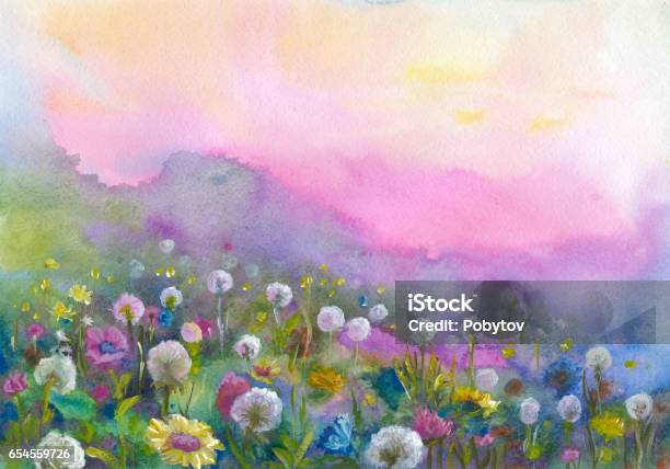 Watercolor Blooming Valley Stock Illustration - Download Image Now - Watercolor Painting, Flower, Springtime