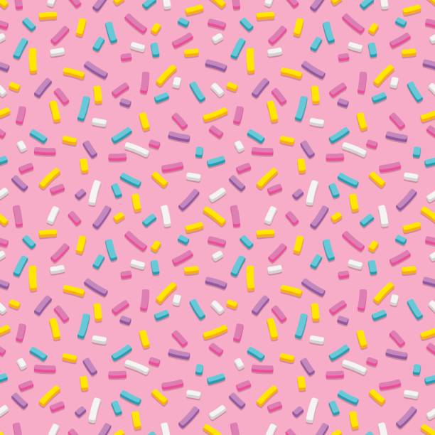ilustrações, clipart, desenhos animados e ícones de esmalte rosa donut com padrão sem emenda de granulado - sprinkles