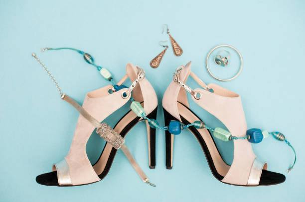 istock Elegant Woman Accessory On Sky Blue Background 654567702