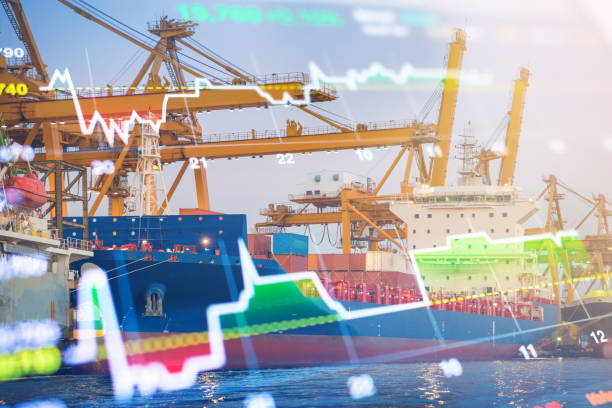 istock Crane cargo market and finance economic background 654567744