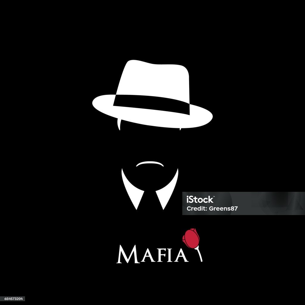 ÐÐµÑÐ°ÑÑ Italian Mafioso. Illustration Man with a hat, mustache and collar. Black and white vector illustration. Mafia stock vector