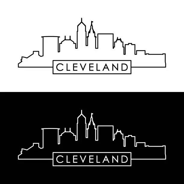 Vector illustration of Cleveland skyline. Black linear style. Editable vector file.