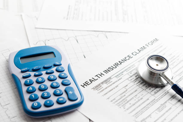 istock Health insurance form with stethoscope concept for life planning 654573762