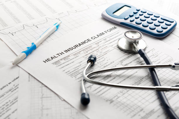 istock Health insurance form with stethoscope concept for life planning 654573878