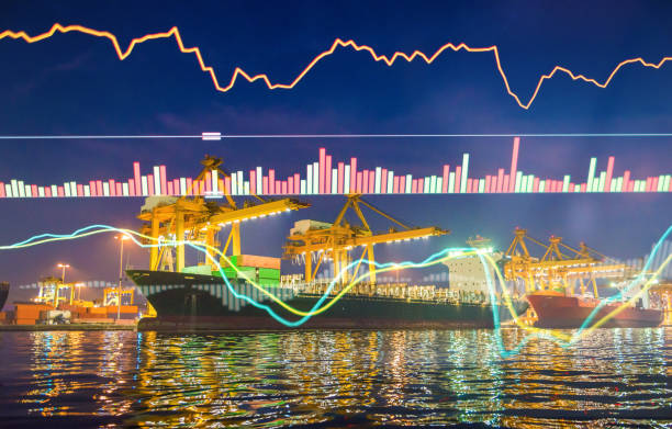 istock Crane cargo market and finance economic background 654574714