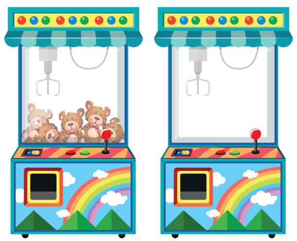 illustrations, cliparts, dessins animés et icônes de machine de jeu d'arcade avec des poupées - pince mecanique
