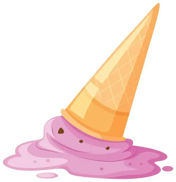 Vector illustration of Melted ice cream and cone on the floor