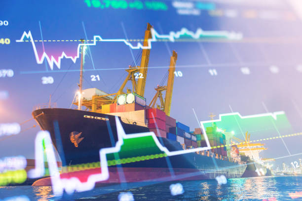 istock Crane cargo market and finance economic background 654578078