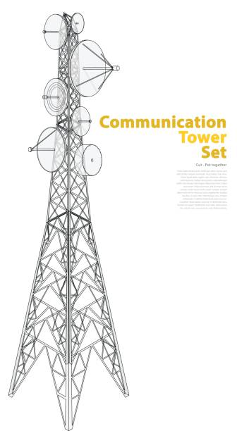 ilustrações de stock, clip art, desenhos animados e ícones de vector satellite tower in isometric perspective isolated on white background. - tower isometric communications tower antenna