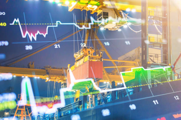 istock Crane cargo market and finance economic background 654578342