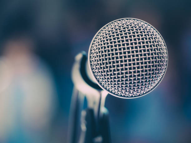 istock Microphone in karaoke room or conference room 654587444