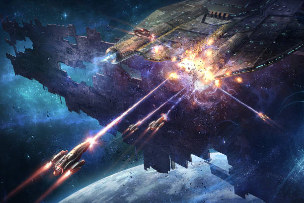 istock illustration of spacecrafts fight mother ship carrier in space universe 654587620
