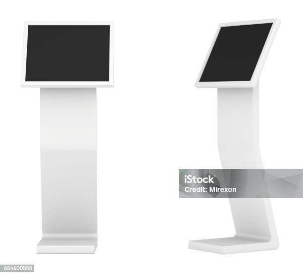 Information Kiosk Information Terminal Interactive Kiosk On White Background Stock Photo - Download Image Now