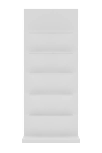 istock White blank empty showcase displays with retail shelves front view 3D rendering 654600750