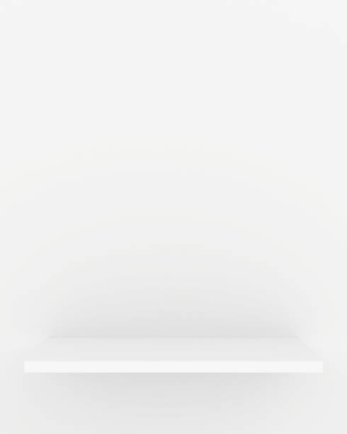 istock Blank of white shelves with light from the top. 3d rendering 654600844