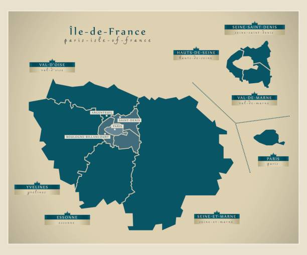 현대 지도-ile-de-france fr - 파리 일 드 프랑스 stock illustrations