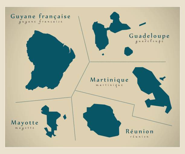 nowoczesna mapa - overseas departements fr - ważne miejsce w świadomości lokalnej stock illustrations