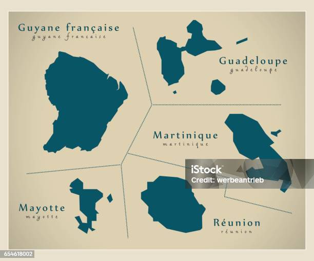 Modern Map Overseas Departements Fr Stock Illustration - Download Image Now - French Overseas Territory, Map, France