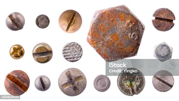 Screw Heads Set Isolated Stock Photo - Download Image Now - Head, Rusty, Nail - Work Tool