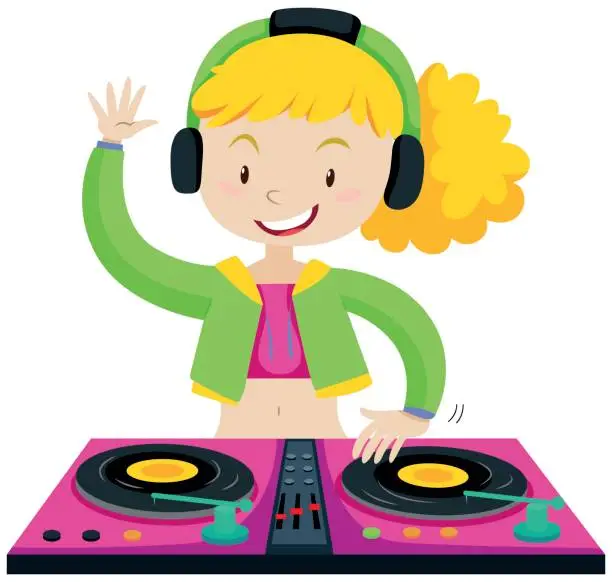 Vector illustration of DJ playing music with machine
