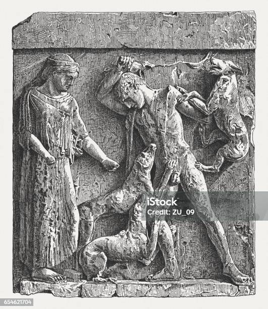 Actaeon Being Devoured By Artemis Dogs Selinunte 5th Century Bc Stock Illustration - Download Image Now