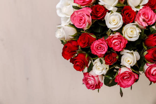 istock Bouquet of roses background. Wedding flowers. 654623558